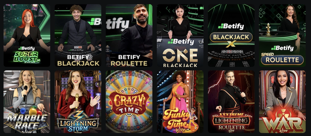jeux de casino en direct sur Betify