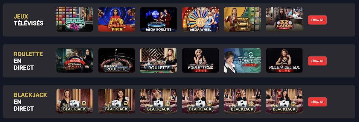 jeux de casino live presents sur Betlive Casino