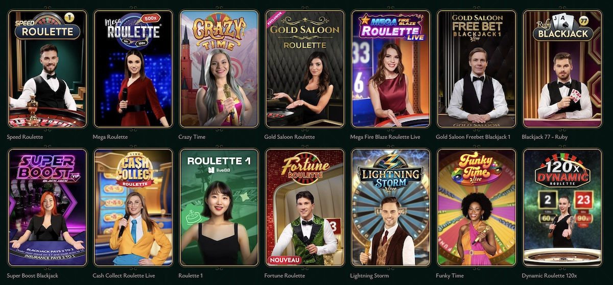 capture d'&eacute;cran des jeux de casino live disponibles sur Cashed Casino