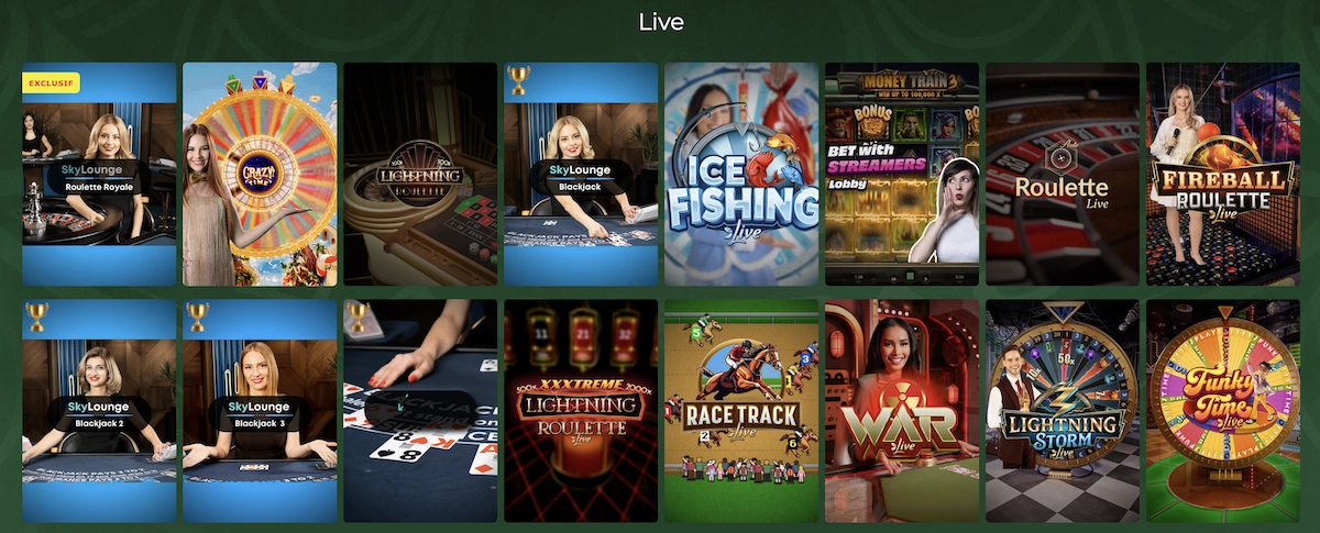 Jeux de casino live sur Dublinbet avec roulette, blackjack, game shows et tables exclusives SkyLounge.