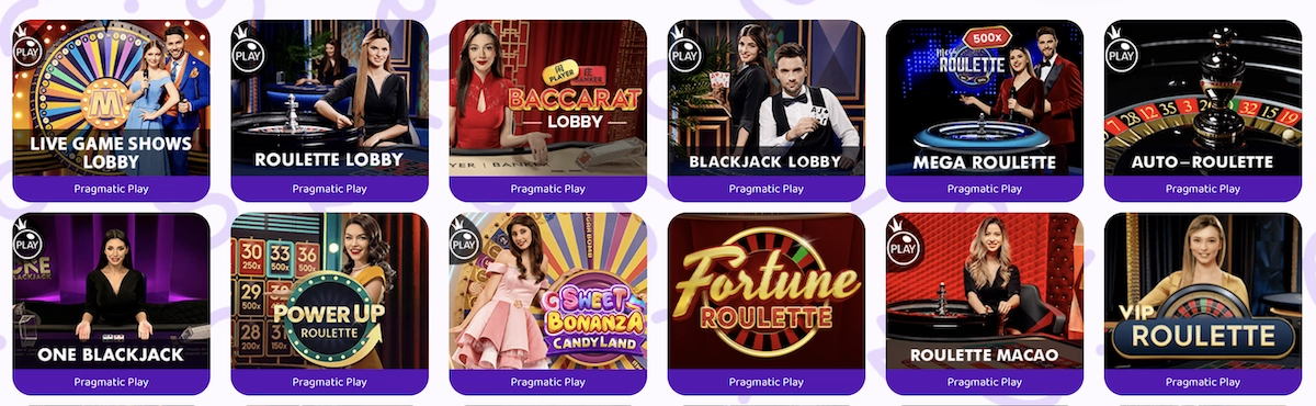 capture d'&eacute;cran des jeux de casino live disponibles sur Simsinos Casino