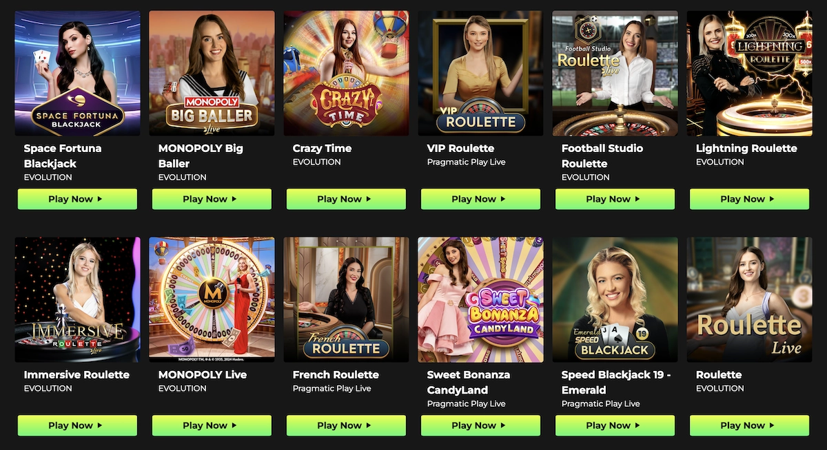 catalogue de jeux de casino live sur Space Fortuna Casino