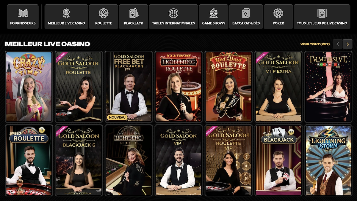 jeux de casino live sur le site de Spinsy Casino
