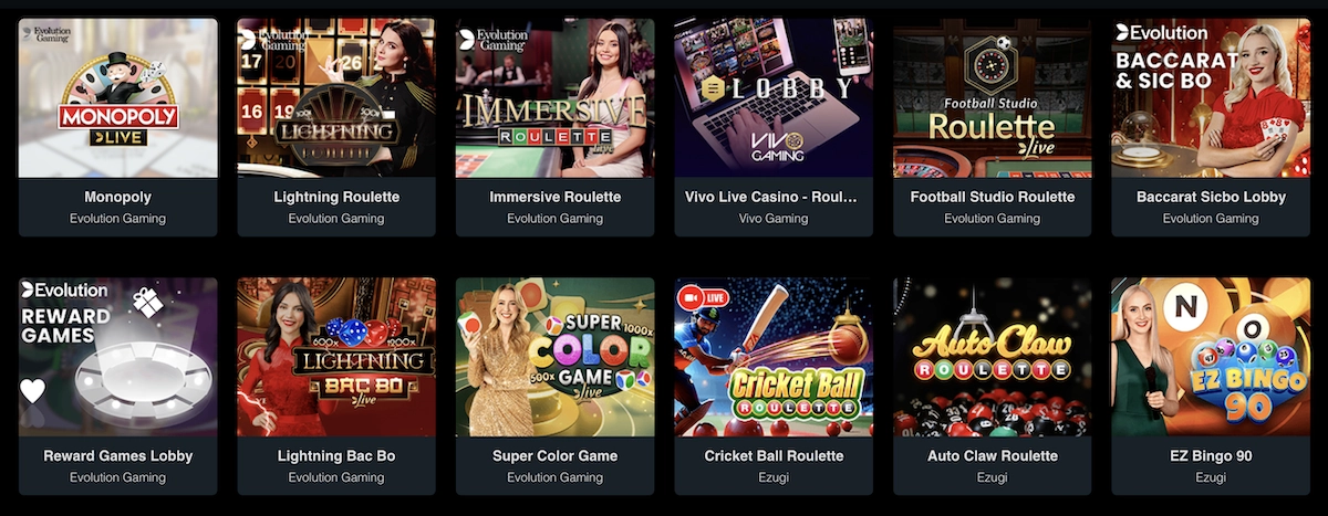 catalogue de jeux de casino live sur X7 Casino