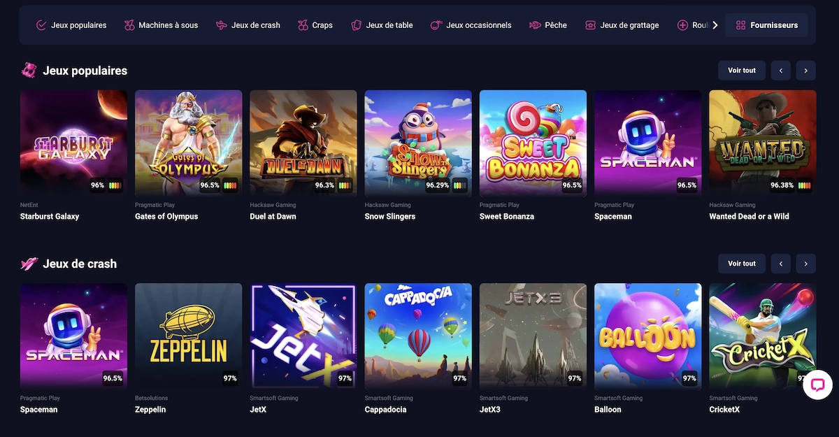 catalogue de jeux de ChinChin casino