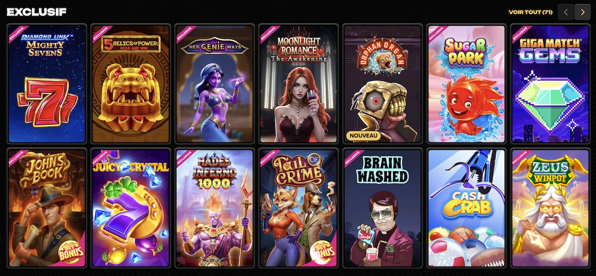 jeux de casino exclusifs à Spinsy Casino