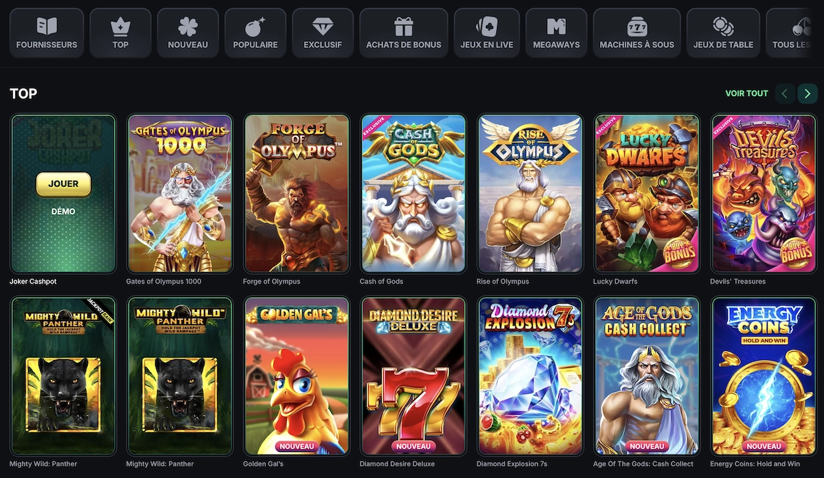 top jeux de casino sur le site Kinbet