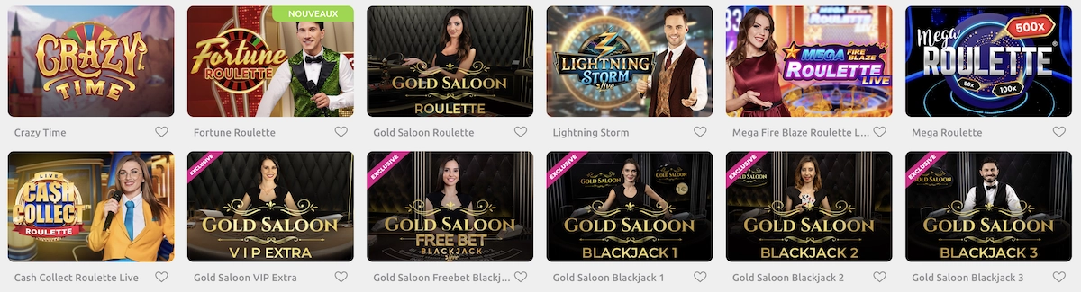 jeux de casino live disponibles sur Cadoola