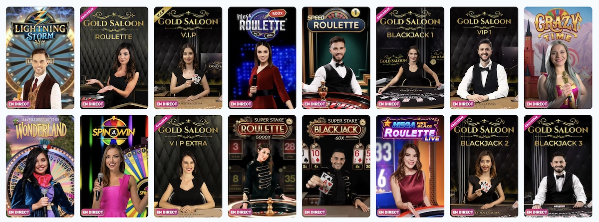 jeux de casino live disponibles sur Slots Palace Casino