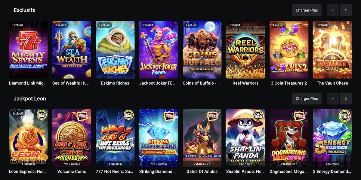 Jeux exclusifs disponibles sur Leon Casino dont Jackpot Joker et Leon Express