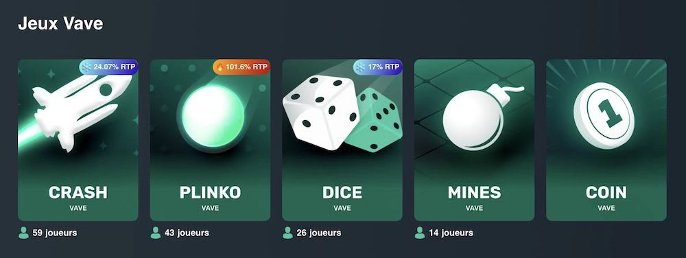 jeux exclusifs du casino en ligne Vave