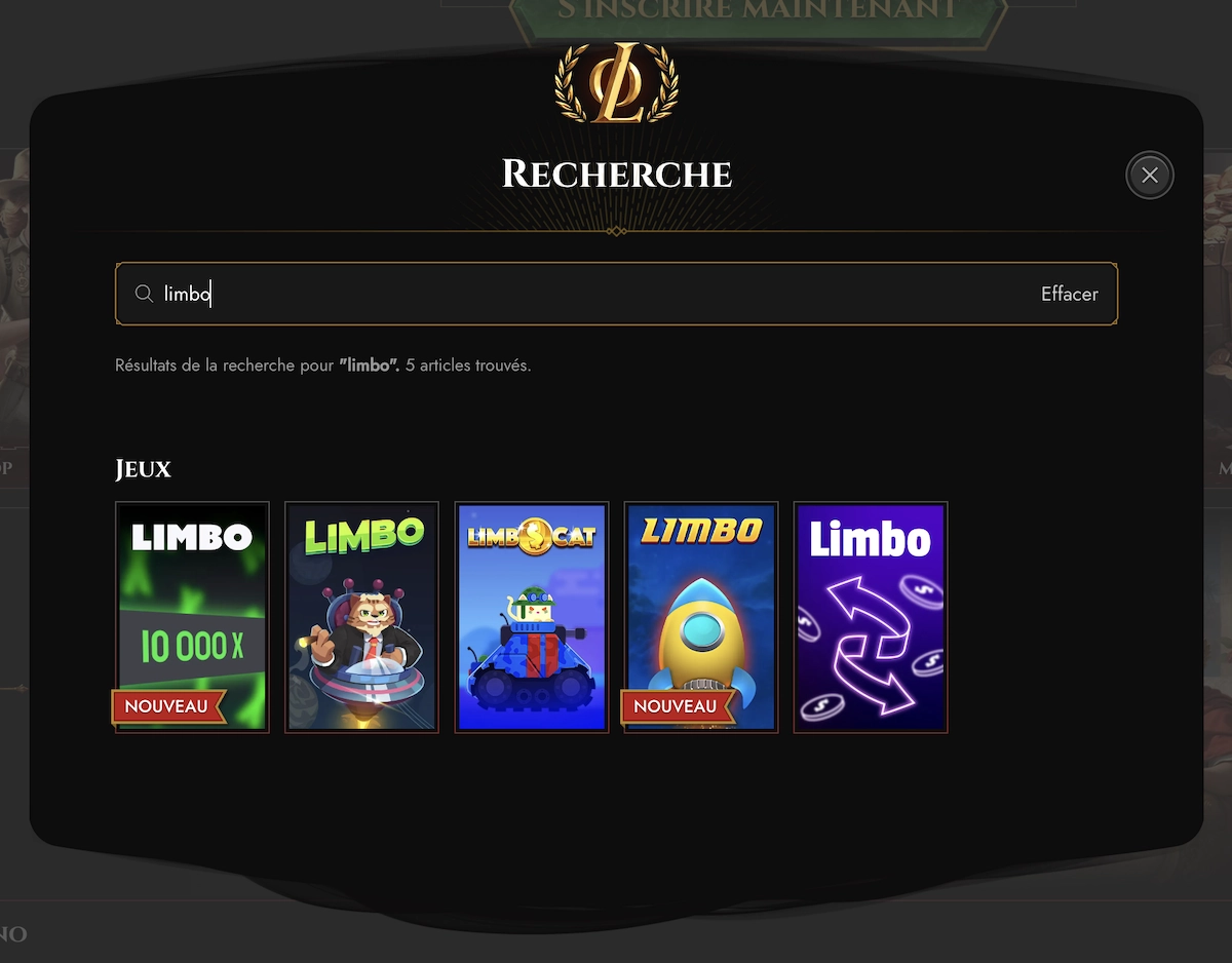 S&eacute;lection de jeux Limbo sur Legiano Casino : versions classiques et fun comme Limbo Cat ou Limbo fus&eacute;e
