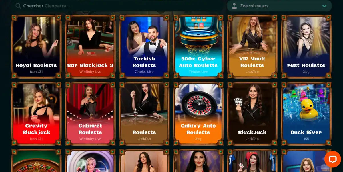 Tables de casino en direct sur Rivo Casino avec des jeux de roulette et de blackjack que développent 7Mojos Live, Winfinity Live et XPG.