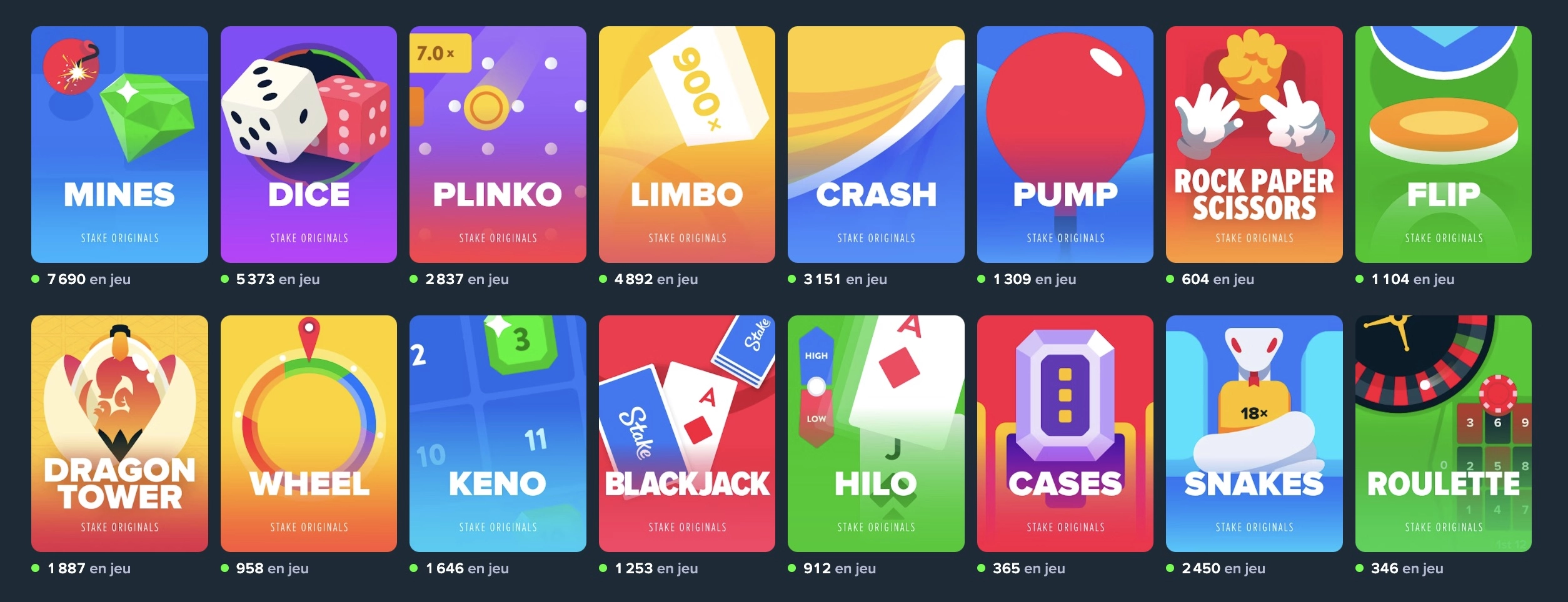 jeux et machines &agrave; sous sur Stake Casino inclus les jeux Stake Originals