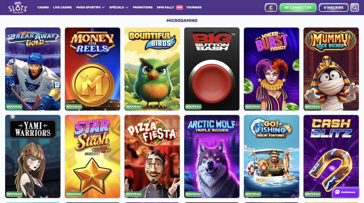 jeux microgaming sur Slots Palace