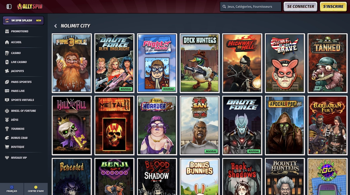 jeux NoLimit City de Allyspin Casino