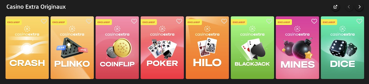 selection de jeux originaux de Casino Extra