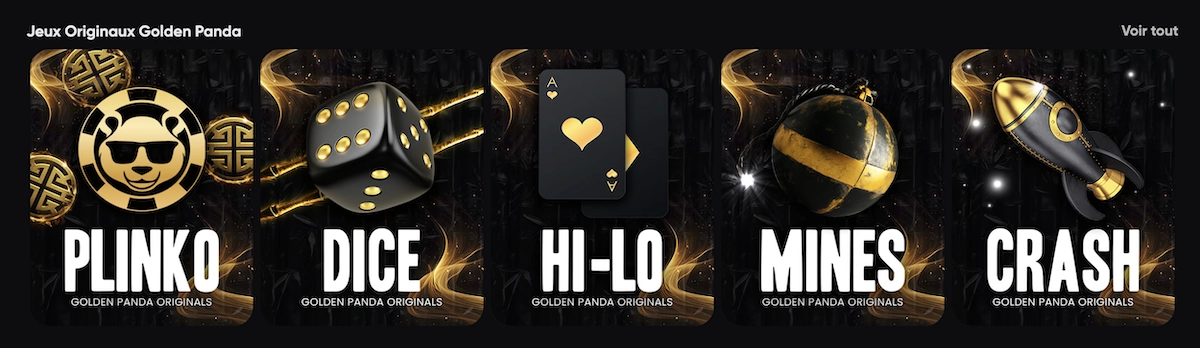 jeux originaux sur le site de jeux en ligne Golden Panda Casino