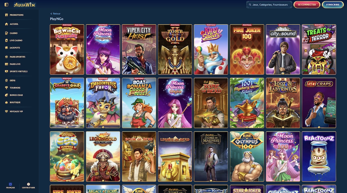 selection de jeux Play'n Go sur Aquawin Casino