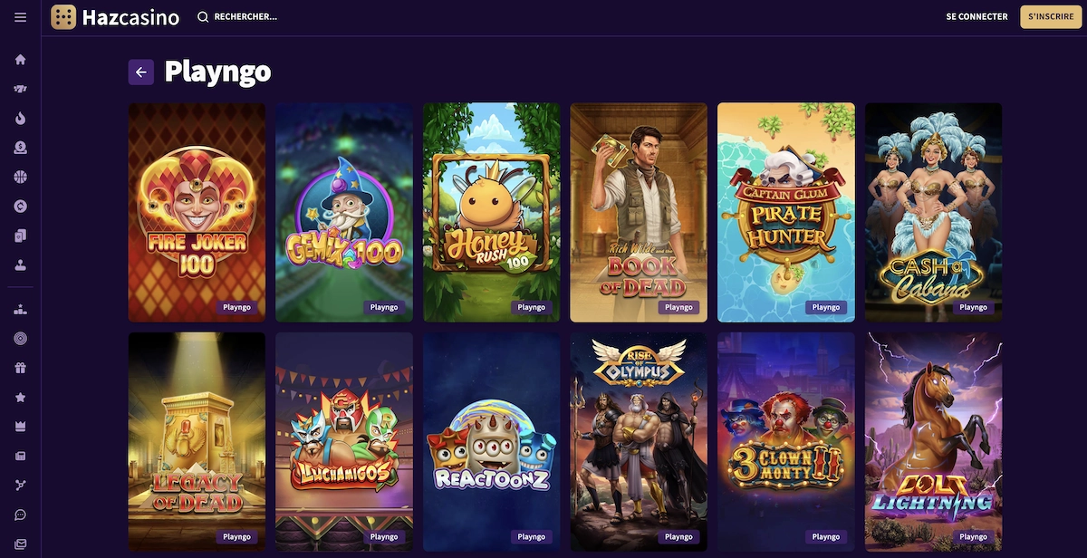 selection de jeux Play'n Go sur Haz Casino