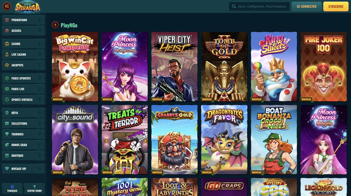 selection de jeux Play'n Go sur Spinanga