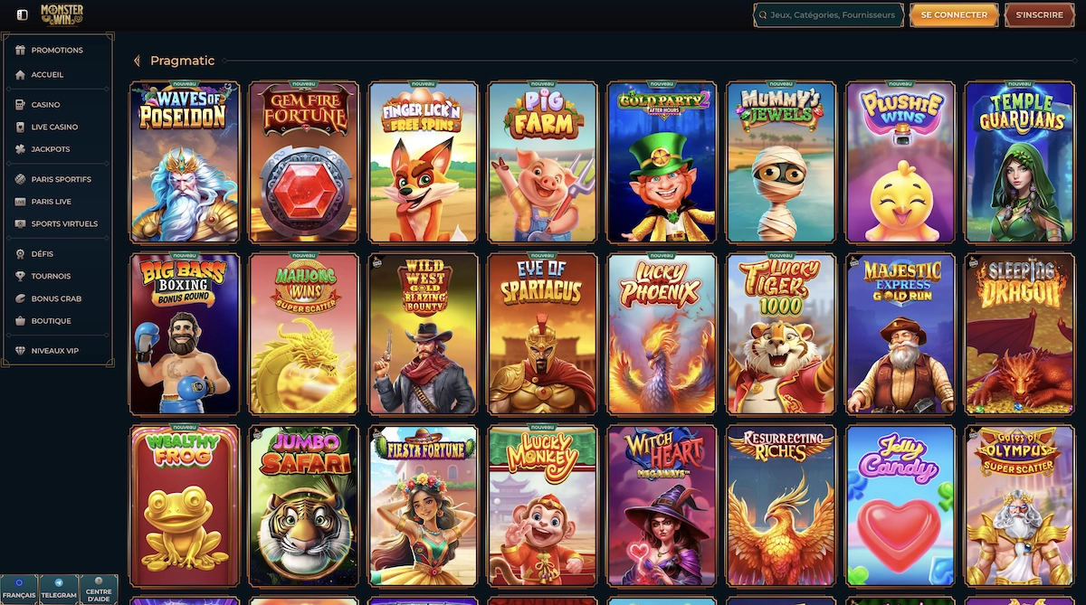 jeux Pragmatic Play sur Monsterwin Casino