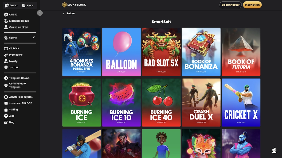 jeux Smartsoft Gaming sur Lucky Block