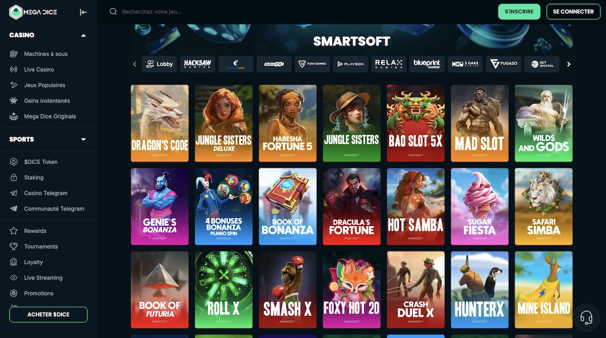 jeux Smartsoft Gaming sur Mega Dice Casino