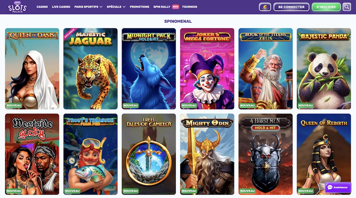 jeux Spinomenal sur le casino en ligne Slots Palace