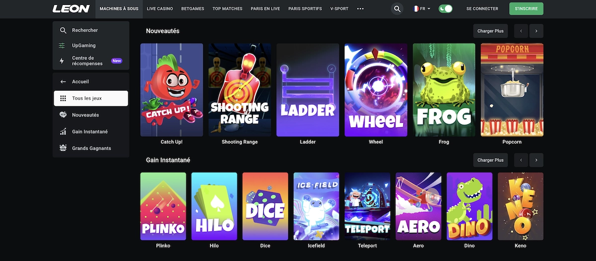 jeux Upgaming sur le site de Leon Casino