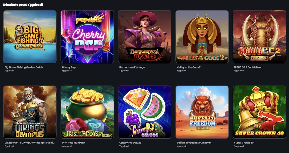 titres du fournisseur de jeux Yggdrasil sur Casino Night