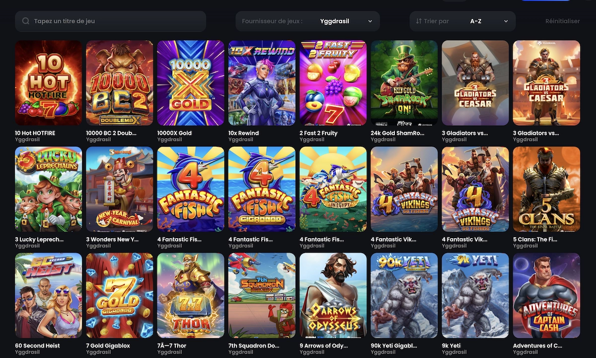 titres du fournisseur de jeux Yggdrasil sur Monacojack