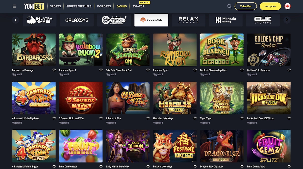 titres du fournisseur de jeux Yggdrasil sur Yonibet