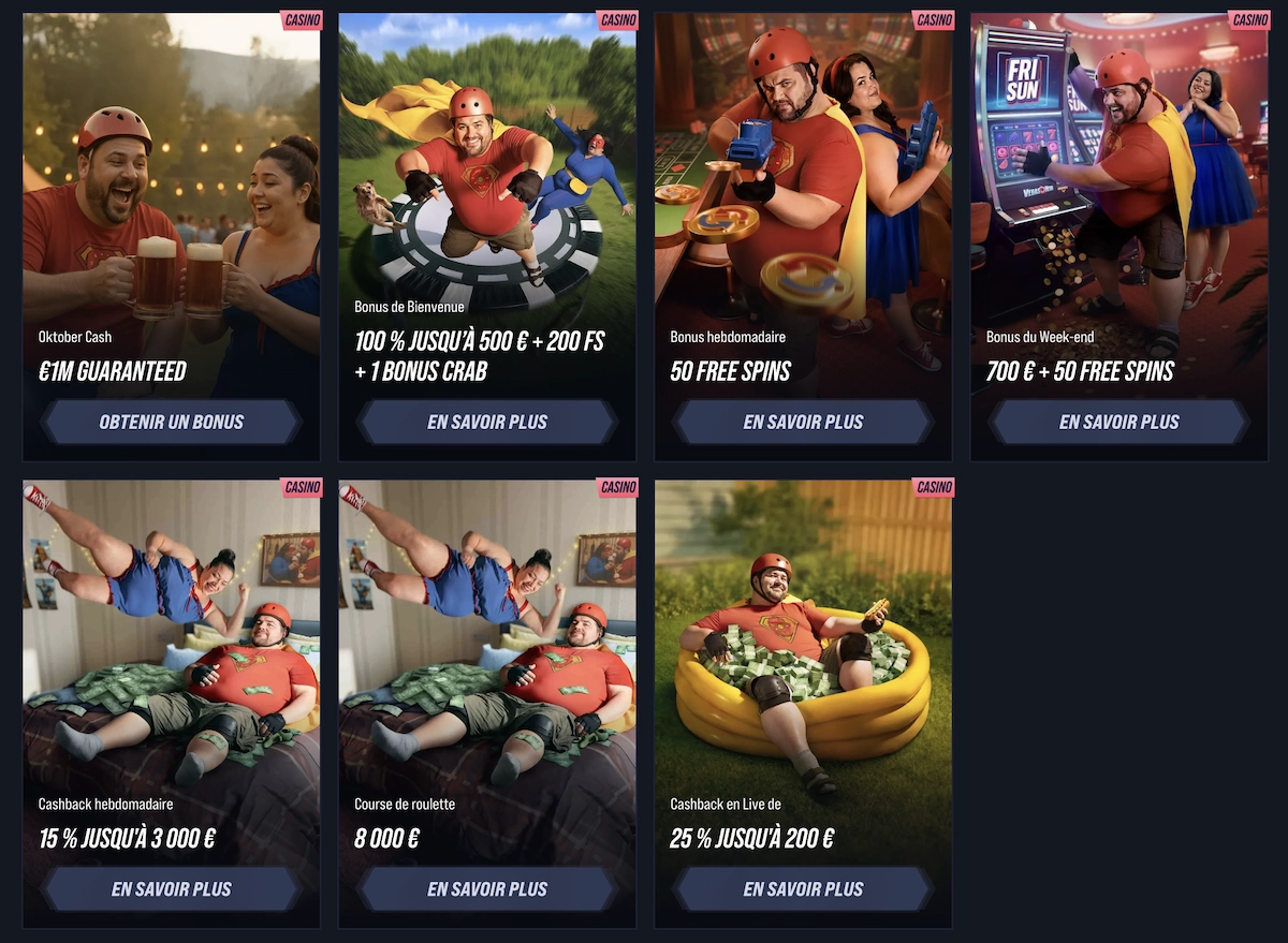 Liste des bonus et promotions actives sur Vegashero Casino avec cashback, free spins et offres hebdomadaires.