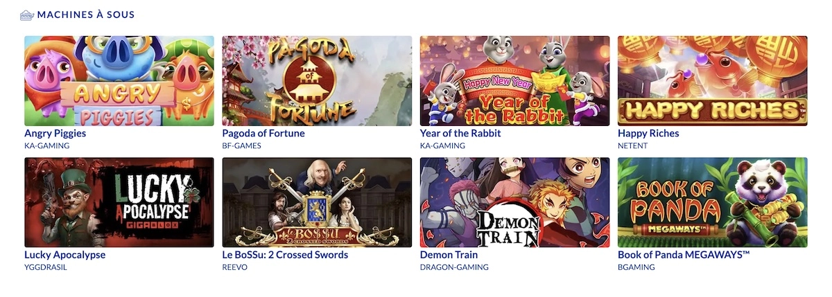 liste de machines a sous uniques disponibles sur le site de jeu en ligne Lucky Treasure casino