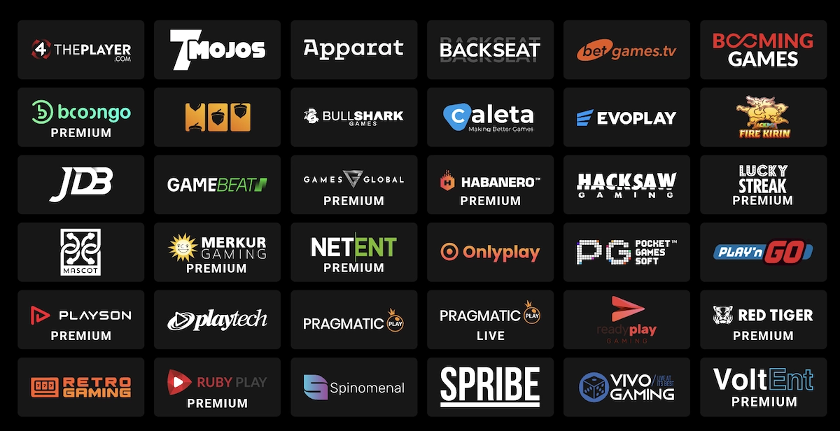 Liste compl&egrave;te des fournisseurs de jeux sur Megawin Casino incluant Pragmatic Play, NetEnt et Hacksaw Gaming