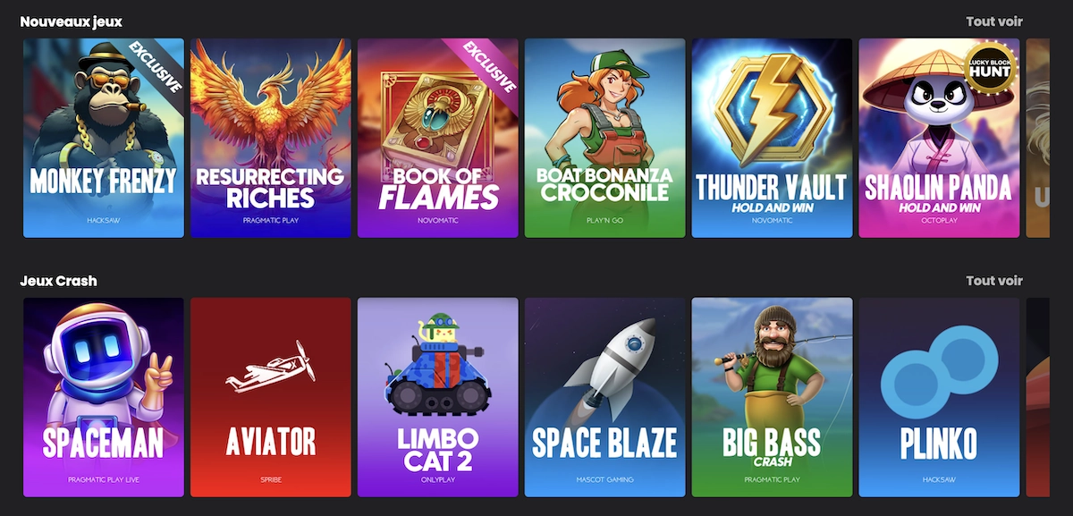 liste de jeux sur le casino Lucky Block