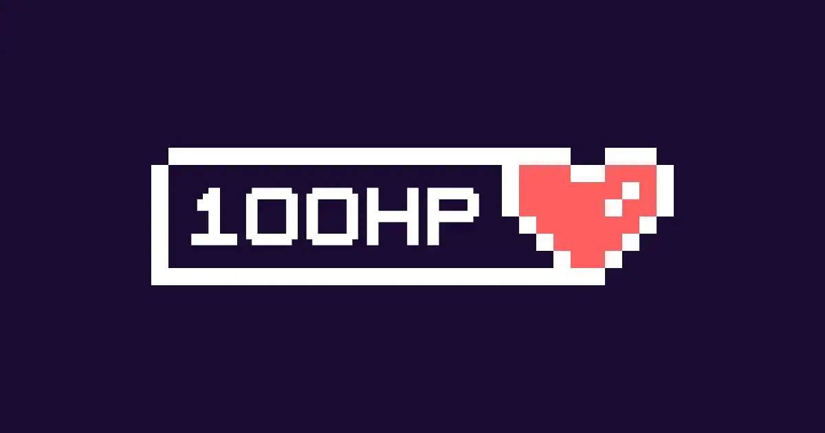 Le logo de 100HP, fournisseur de jeux de casino, en lettres blanches sur fond violet foncé.