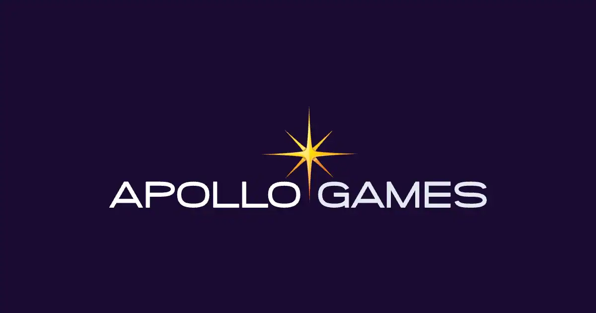 Le logo de Apollo Games, fournisseur de jeux de casino, en lettres blanches sur fond violet foncé.