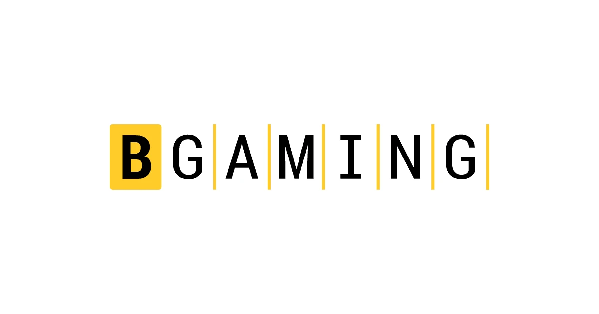Le logo de BGaming, le fournisseur de jeux de casino, en lettres noires sur fond blanc avec le B dans un carré jaune.