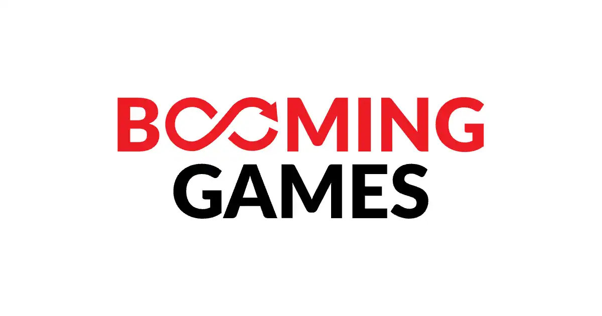 Le logo de Booming Games, fournisseur de jeux de casino, en couleur sur fond blanc.