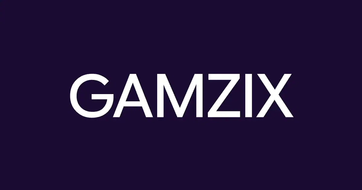 Le logo de Gamzix, fournisseur de jeux de casino, en lettres blanches sur fond violet foncé.