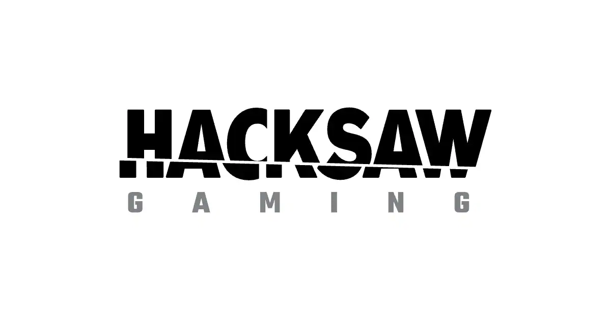 Le logo de Hacksaw Gaming, fournisseur de jeux de casino, en couleur sur fond blanc.