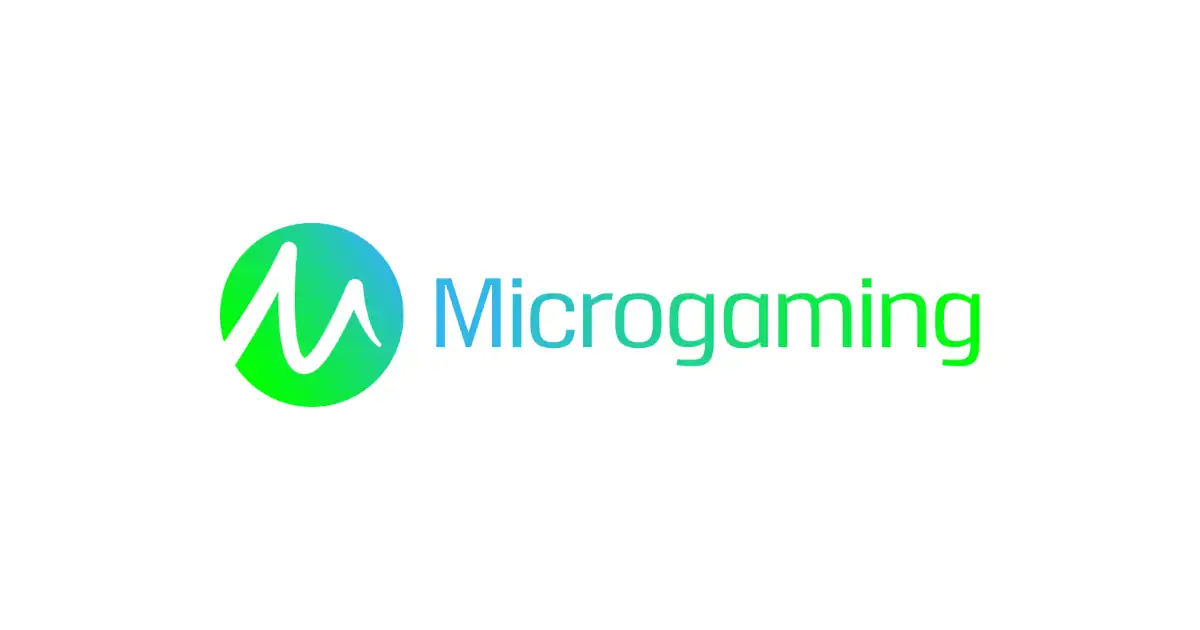 Le logo de Microgaming, fournisseur de jeux de casino, en couleur sur fond blanc.
