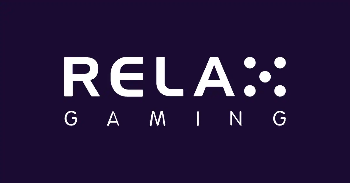 Le logo de Relax Gaming, fournisseur de jeux de casino, en lettres blanches sur fond violet foncé.