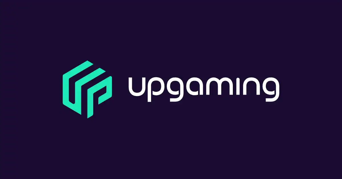 Le logo de Upgaming, fournisseur de jeux de casino, en lettres blanches sur fond violet foncé.