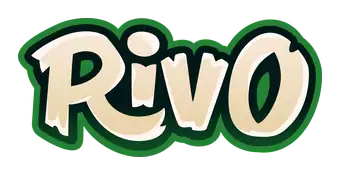 Logo du casino en ligne Rivo, le nom en lettres crème avec un contour vert.