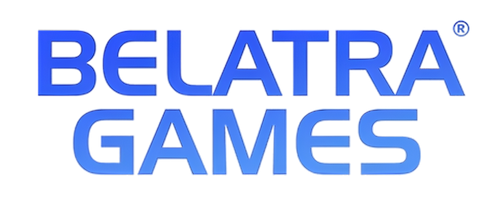 Logo du fournisseur de jeux de casino Belatra Games en bleu sur fond transparent