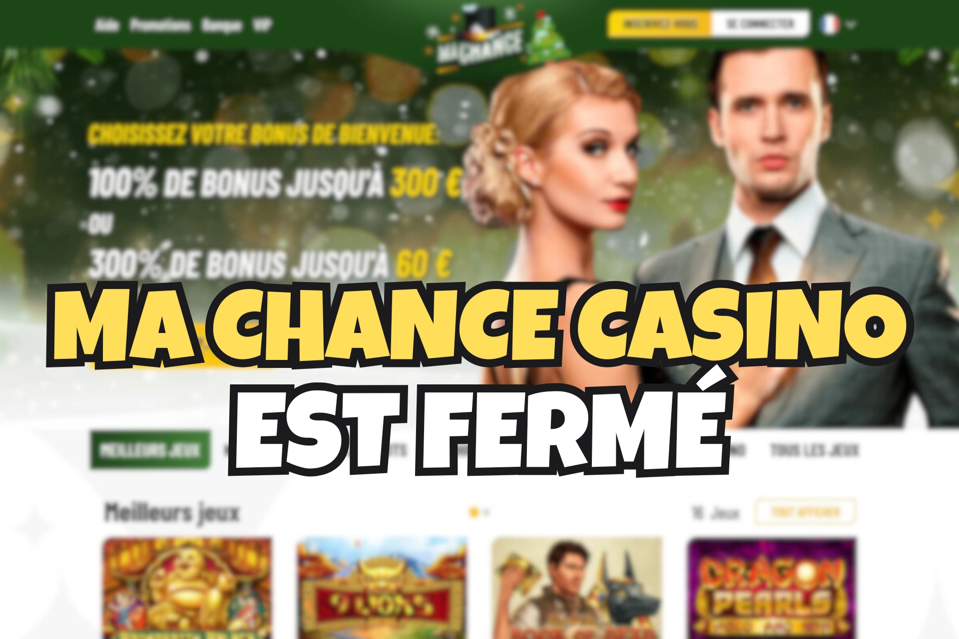 Bannière d’annonce de la fermeture de Win Ma Chance Casino avec le texte “Ma Chance Casino est fermé" pour le site Casinotan