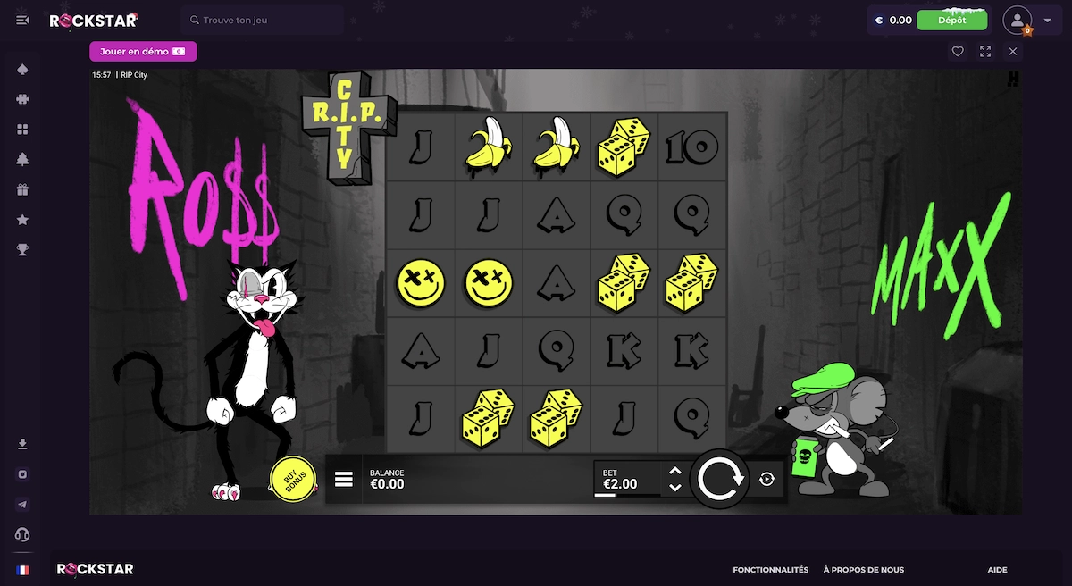 capture d'écran de la machine à sous RIP City de Hacksaw Gaming sur le casino en ligne Rockstar